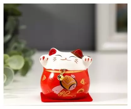Сувенир керамика "Кот манэки-нэко яркий с колокольчиком" 5х5,2х4,6 см