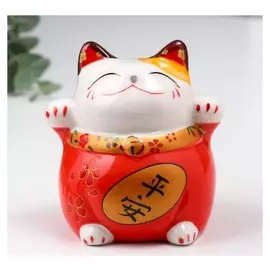 Сувенир керамика "Кот манэки-нэко" в красном 9х9х7,5 см