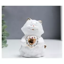 Сувенир керамика Кот толстячок с сердечком" стразы 10 см