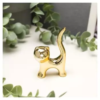 Сувенир керамика "Котик, хвост трубой" золото 8,4х4,9х2,5 см