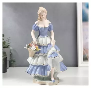 Сувенир керамика "Крестьянка в платье с оборками с корзиной цветов" 31х10,5х13,5 см