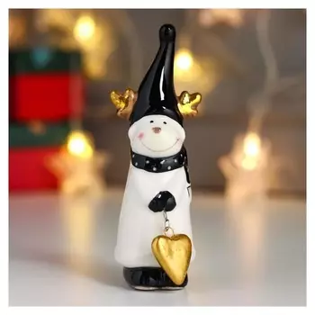 Сувенир керамика "Лосик, белый кафтан, чёрный колпак, золотое сердце" 13х4х4,5 см