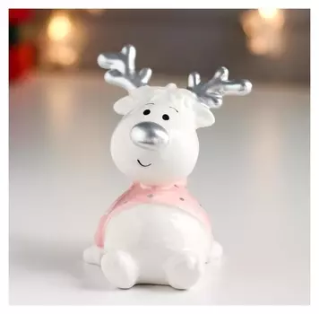 Сувенир керамика "Лосик-малыш в розовом свитере, серебристый нос и рожки" 12,2х8,4х9,3 см