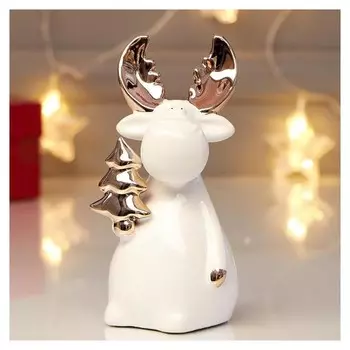 Сувенир керамика "Лосик с ёлочкой" розовое золото 14,8х7х7,5 см