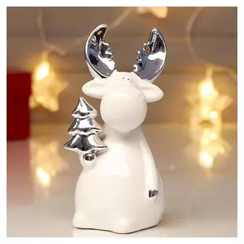 Сувенир керамика "Лосик с ёлочкой" серебро 14,8х7х7,5 см