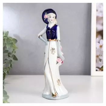 Сувенир керамика "Мадмуазель в платье с разрезом, с цветком" кобальт 22,5х6,5х7,3 см