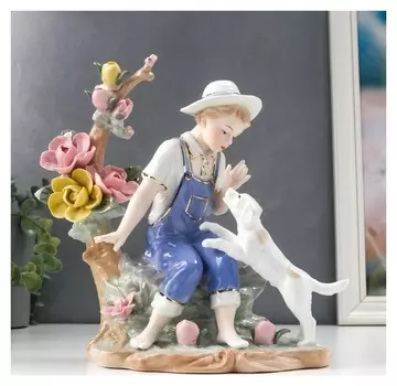 Сувенир керамика "Мальчик с собакой" 25х13х19,5 см