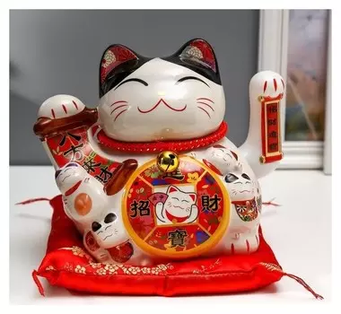 Сувенир керамика маятник "Кот манэки-нэко со свитком" 19,5х20х14,5 см
