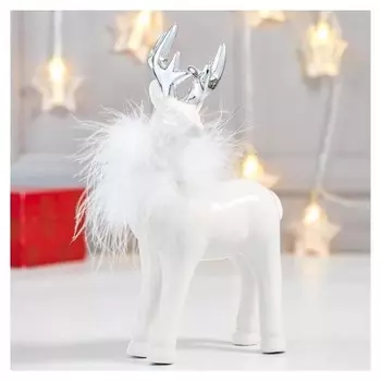 Сувенир керамика "Олень с пуховым ожерельем" серебро 20,5х8х11,5 см