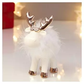 Сувенир керамика "Олешка с пуховым ожерельем в очках" розовое золото 12,5х5,8х10 см