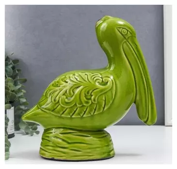 Сувенир керамика "Пеликан" зелёный шамот 27х11х25 см