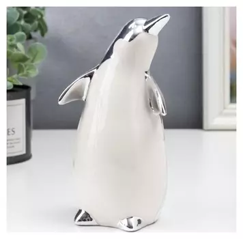 Сувенир керамика "Пингвин" серебро 16,5х8,5х9 см