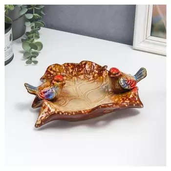 Сувенир керамика подставка "Два воробушка на кленовом листе" шамот 7,5х20х20 см