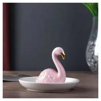 Сувенир керамика подставка под кольца "Фламинго" розовый 7,2х11х11 см 4439219