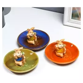 Сувенир керамика подставка под кольца "Кролик с морковкой" 9х13х13 см