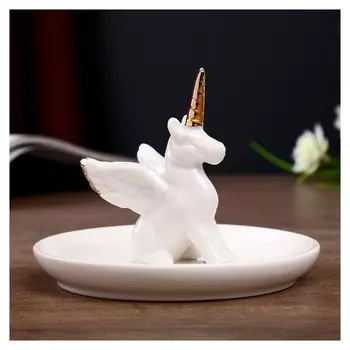 Сувенир керамика подставка под кольца "Пегас с золотым рогом" белый 8,3х10х10 см