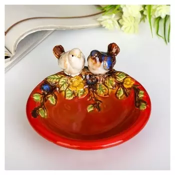 Сувенир керамика подставка "Птички на тарелочке" 7х13,5х14,5 см