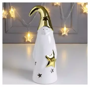 Сувенир керамика подсвечник "Дед мороз в колпаке, со звёздочкой" золото 20,8х7,2х8,3 см