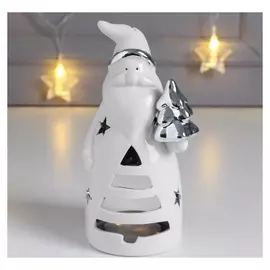 Сувенир керамика подсвечник "Дедушка мороз с ёлочкой" серебро 15х7х7,3 см