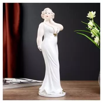 Сувенир керамика "Пышечка в белом платье с золотым бантом" 30,5х9х9 см