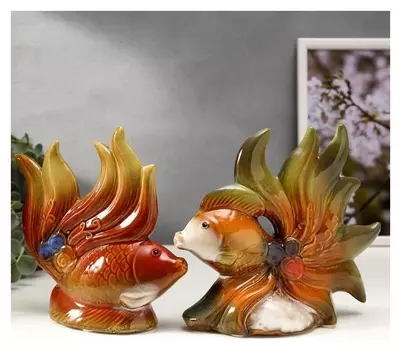 Сувенир керамика "Рыбки с цветами" набор 2 шт 16х15х5,5, 16х18,5х7,5 см