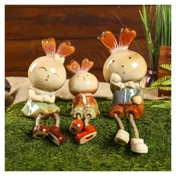 Сувенир керамика "Семья зайчат" набор 3 шт высота 15,5, 19 и 21,5 см