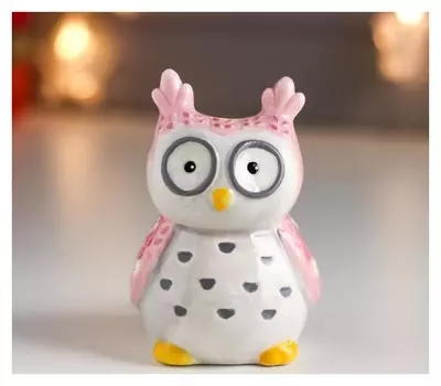 Сувенир керамика "Серая совушка с цветочками на розовых крыльях" 9,6х6,7х8,4 см