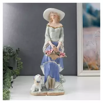 Сувенир керамика "Скромная девушка в шляпке с корзиной цветов" 36,5х15х10 см