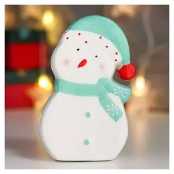 Сувенир керамика "Снеговичок, бирюзовый колпак и шарф" 14х3,3х8 см