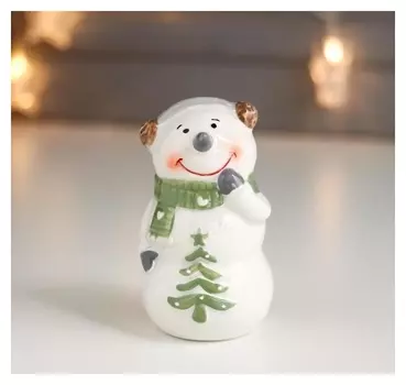Сувенир керамика "Снеговичок в наушниках, с ёлочкой" 9,4х5,4х5,5 см