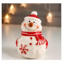 Сувенир керамика "Снеговик красный колпак, шарф, с красной снежинкой" большой 13,2х9,2х9,5см 65327