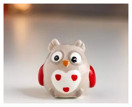 Сувенир керамика "Совёнок, красные крылышки, сердечки на пузе" 5,1х4,5х5,2 см