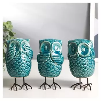 Сувенир керамика "Совёнок - не вижу, не слышу, не скажу" 12,5х7,5х7,7 см