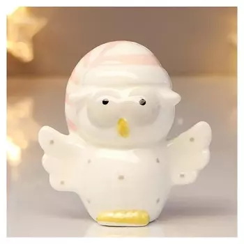 Сувенир керамика "Совёнок в полосатом розовом колпаке" белый 9х5,3х8,7 см