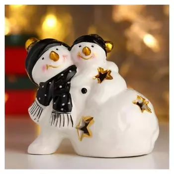 Сувенир керамика свет "Снеговички, чёрные колпаки и шарфы" 10х12х8 см