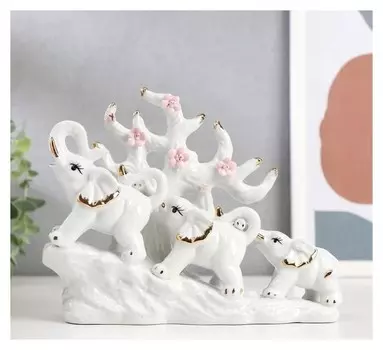 Сувенир керамика "Три слона под деревом" белые 15,5х20х7,5 см