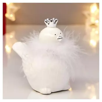 Сувенир керамика "Воробышек в короне" серебро 11,3х7,8х11 см