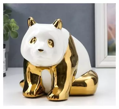 Сувенир керамика "Золотая панда сидит" 14х17х14 см