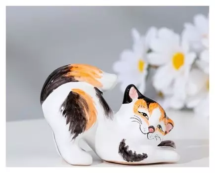 Сувенир "Кошечка потягуша", ярославская майолика, H=5 см
