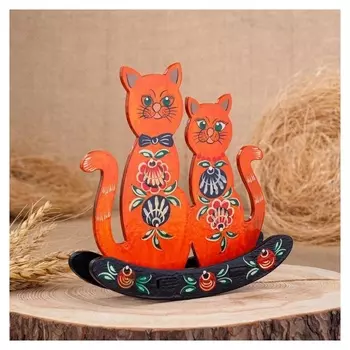 Сувенир "Кошка-качалка", рыжая, гордецкая роспись