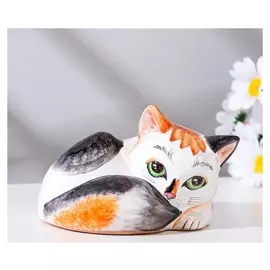 Сувенир "Кошка лёжа", ярославская майолика, H=8 см