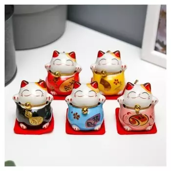 Сувенир кот керамика "Манэки-нэко" H=4,5 см (Набор 5 шт)