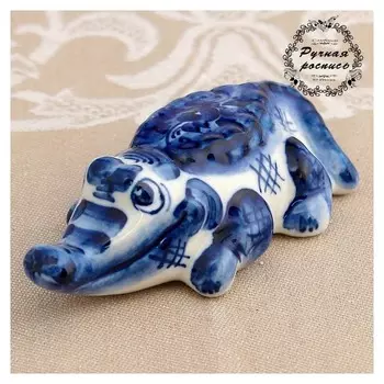 Сувенир «Крокодил», лежит, средний, 3 см, гжель