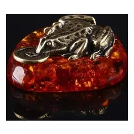 Сувенир "Лягушка Фен шуй", латунь, янтарная смола, 0,7х2,5х2,8 см