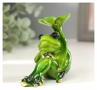 Сувенир "Лягушка с листочком"
