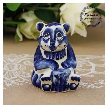 Сувенир «Медведь с медом», 9 см, гжель