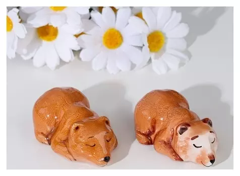 Сувенир "Медвежонок лежа простой", ярославская майолика, H=3 см