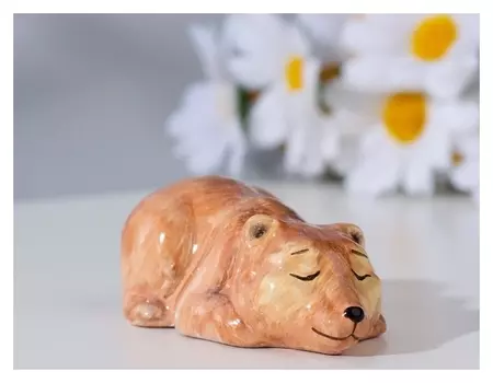 Сувенир "Медвежонок лёжа", ярославская майолика, H=8 см