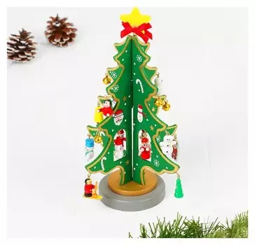 Сувенир новогодний "Елка на подставке" с золотым контуром