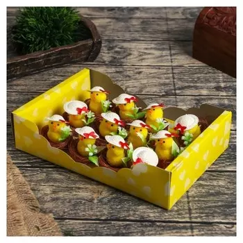 Сувенир пасхальный "Цыпа в шляпке в гнезде с цветочками" набор 12 шт 5х5х5 см